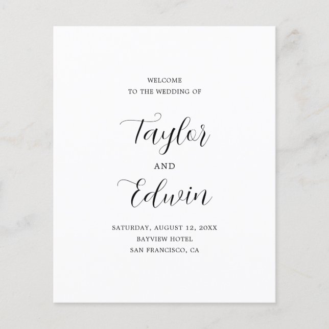 Simple Contemporary Modern Budget Wedding Program Flyer (Front)