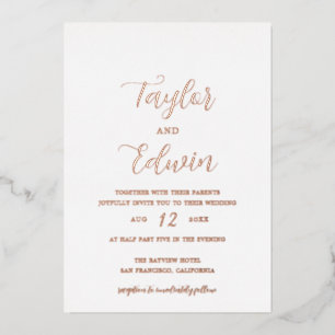 Simple Contemporary Modern Wedding Rose Gold Foil Invitation