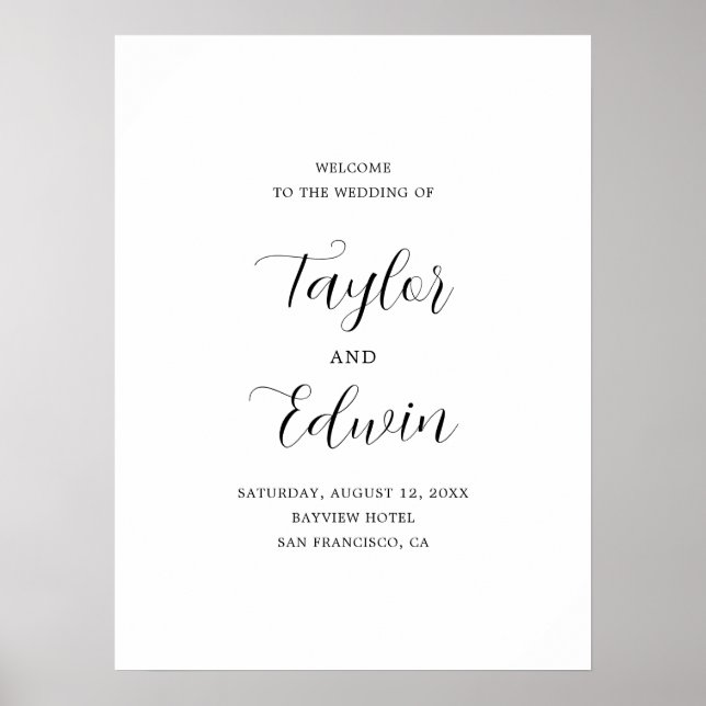 Simple Contemporary Modern Wedding Welcome Sign (Front)