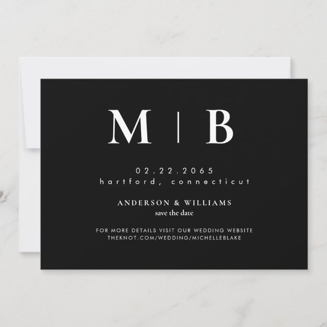 Simple Contemporary Monogram Black Save The Date (Front)