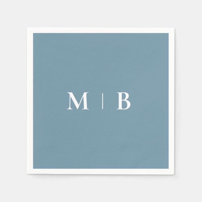 Simple Contemporary Monogram Blue Cocktail Napkins (Front)