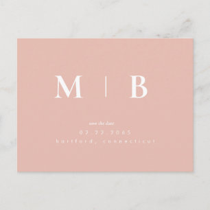 Simple Contemporary Monogram Peach Save the Date Announcement Postcard
