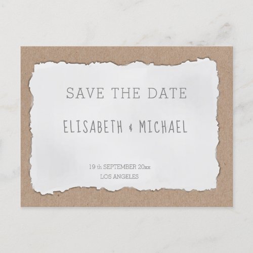 Simple contemporary torn paper cardboard announcement postcard