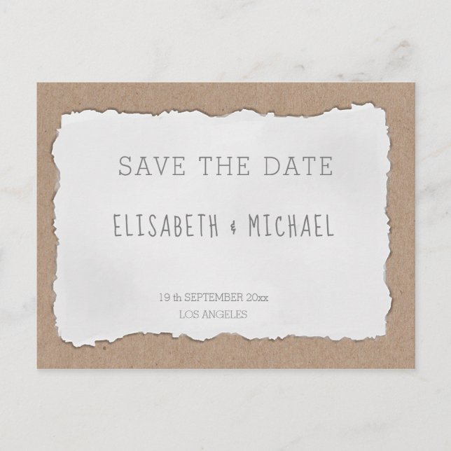 Simple contemporary torn paper cardboard announcement postcard (Front)