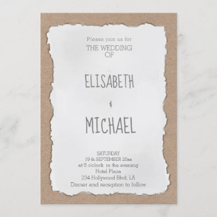 Simple contemporary torn paper cardboard invitation