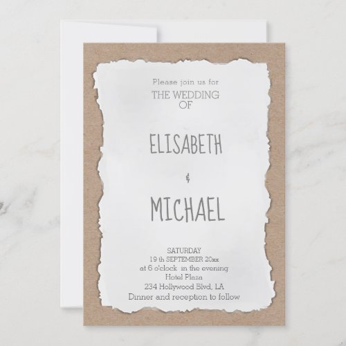 Simple contemporary torn paper cardboard invitation