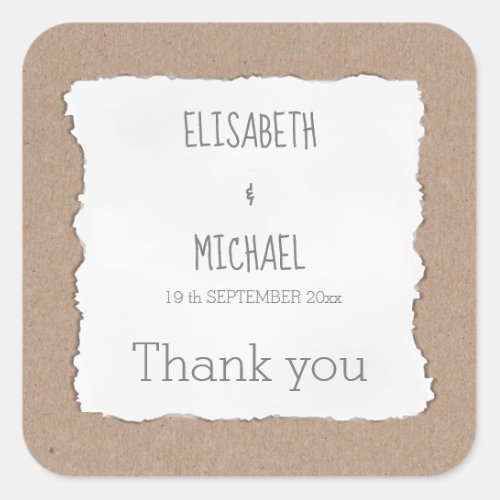 Simple contemporary torn paper cardboard thank you square sticker