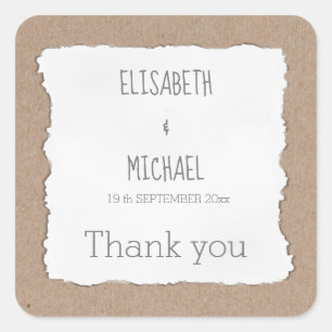 Simple contemporary torn paper cardboard thank you square sticker