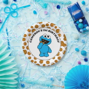 Simple Cookie Monster 1st Birthday Paper Plates