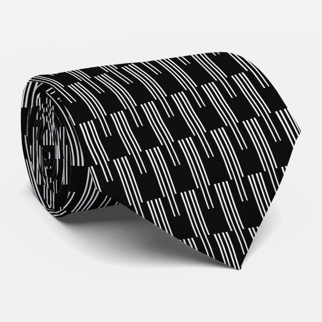 Simple Cool Black and White Lines Neck Tie (Rolled)