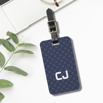 Simple Cool Blue Dotted Monogram Luggage Tag by Weaselgift at Zazzle