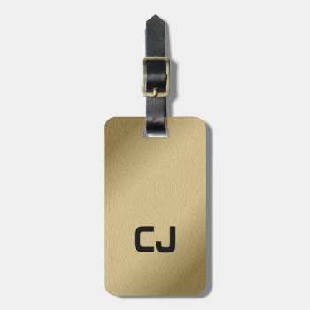 Simple Cool Faux Gold Black Monogram Luggage Tag by Weaselgift at Zazzle