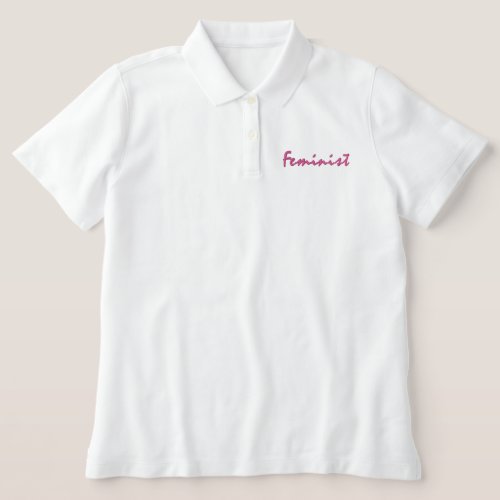 Simple Cool Feminist Modern Girly Minimal White Embroidered Polo Shirt
