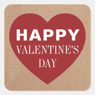 Simple Cool Kraft Red Heart White Valentine's Day Square Sticker