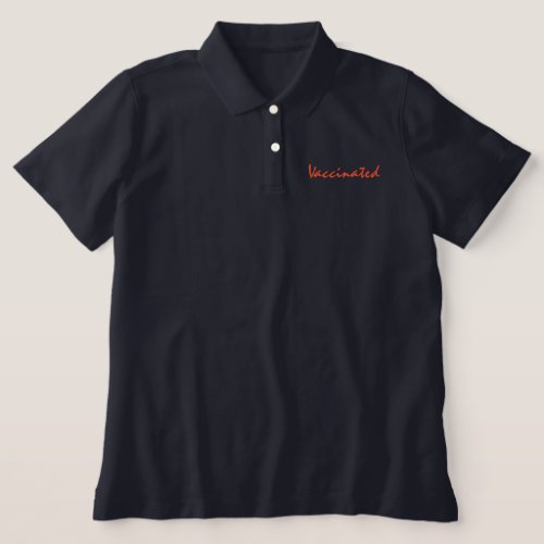 Simple Cool Modern Minimal Navy Blue Vaccinated Embroidered Polo Shirt