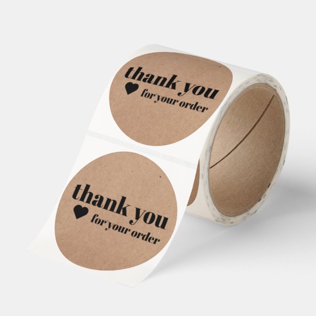 Simple Cool Printed Kraft Black Heart Thank you Classic Round Sticker (Roll)