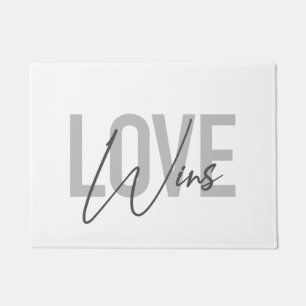 Simple, cool, urban, trendy, modern Love Wins Doormat