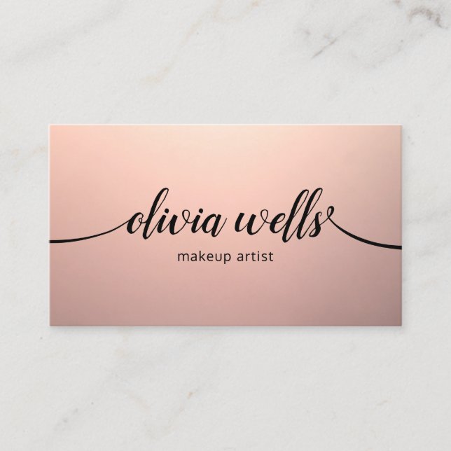 Simple Copper Rose Gold Calligraphy Script Beauty Business Card (Front)