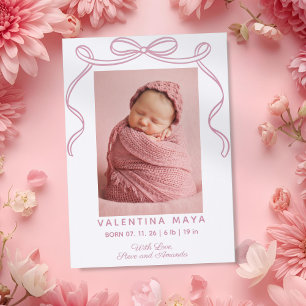 Simple Coquette Gift Bow Baby Birth Announcement