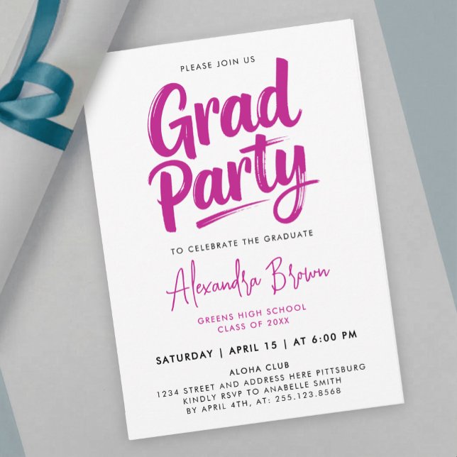 Simple Coquette Girly Pink Grad Brush Calligraphy Invitation (Creator Uploaded)