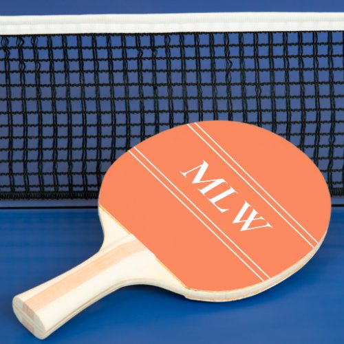 Simple Coral and White Monogrammed Ping Pong Paddle