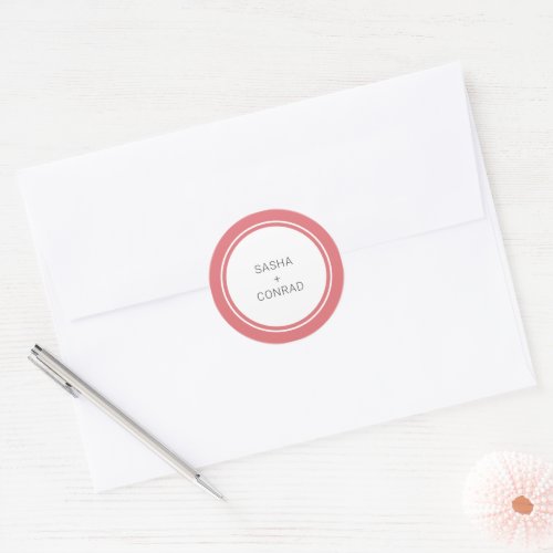 Simple Coral Double Border Modern Wedding Classic Round Sticker