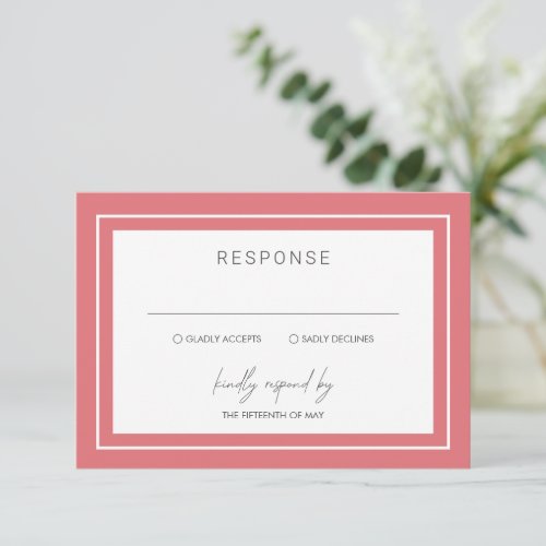 Simple Coral Double Border Modern Wedding RSVP Card