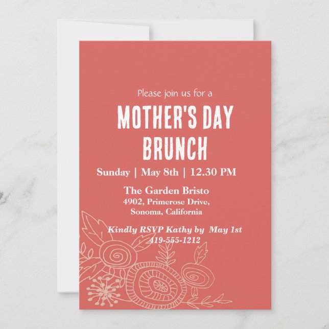 Simple Coral Floral Mother's Day Brunch  Invitation (Front)