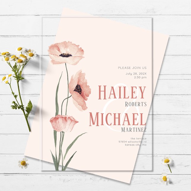 Simple Coral Flowers Wedding Acrylic Invitation (Creator Uploaded)