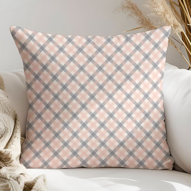 Simple Coral Grey Pillow Chic Plaid for Home (Simple Coral Grey Pillow Chic Plaid for Home)