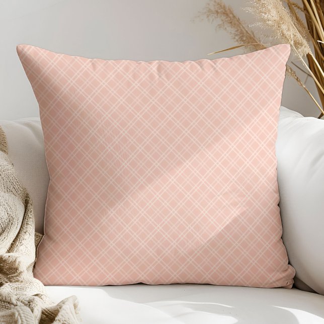 Simple Coral Grey Pillow Chic Plaid for Home (Simple Coral Grey Pillow Chic Plaid for Home)