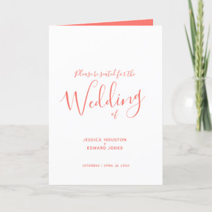 Simple coral orange white script wedding programs