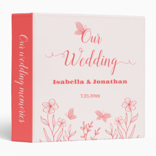 simple coral pink botanical wedding photo album 3 ring binder
