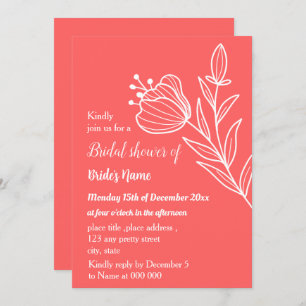 Simple coral pink floral bridal shower invitation