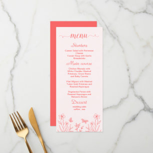 Simple coral pink floral wedding menu