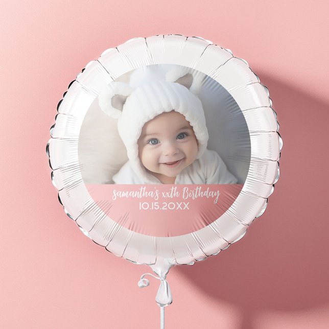 Simple Coral Pink Girl Birthday Party Photo Balloon (Personalized Photo Balloon)