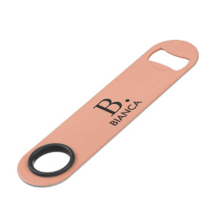 Simple coral pink minimalist monogram bar key