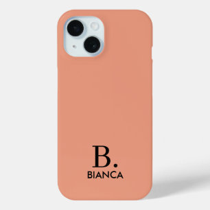 Simple coral pink minimalist monogram iPhone 15 case