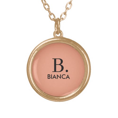 Simple coral pink minimalist monogram gold plated necklace