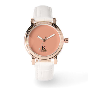 Simple coral pink minimalist monogram watch