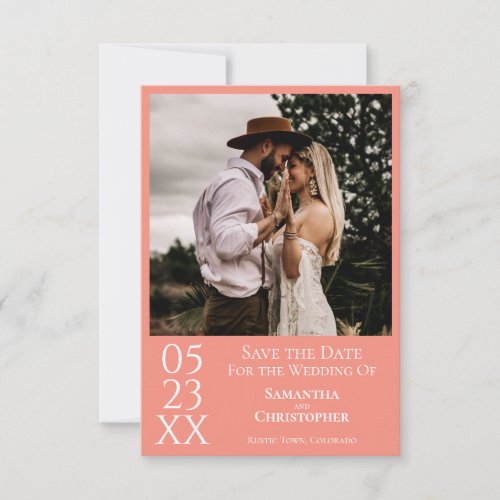 Simple Coral Pink Modern Minimal Photo Wedding Save The Date