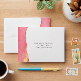 Simple Coral Pink RSVP Return Address Wedding  Envelope