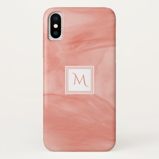 Simple Coral Pink Subtle Marble Modern Monogram Case-Mate iPhone Case (Back)