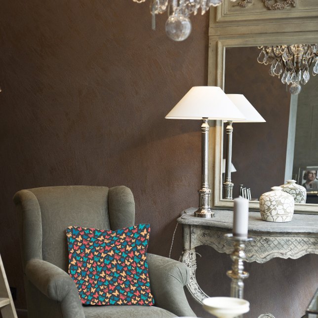 Simple coral turguoise grey Butterfly pattern Throw Pillow (Creator Uploaded)