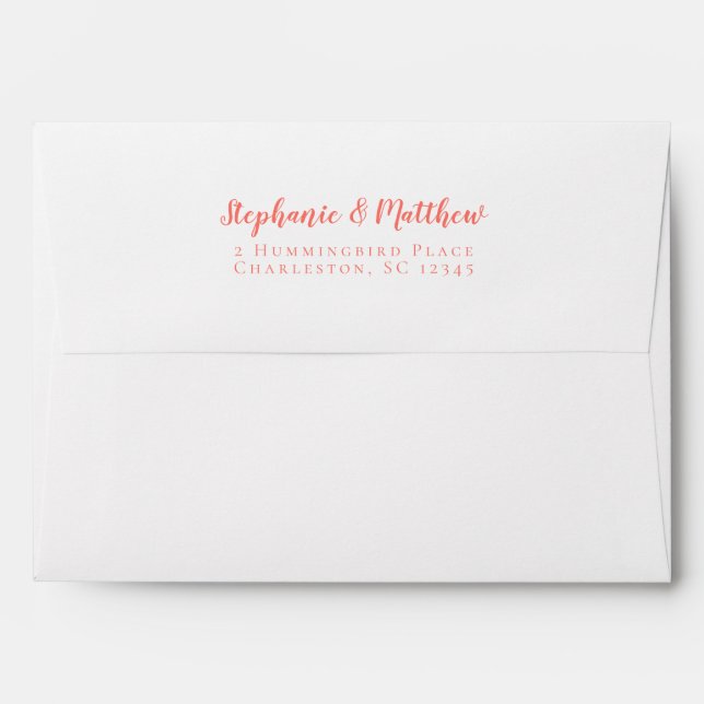 Simple Coral White Wedding Chic Return Address Envelope (Back (Top Flap))