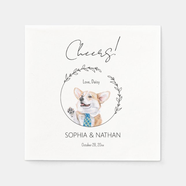 Simple Corgi Dog Wedding Cocktail Napkins (Front)