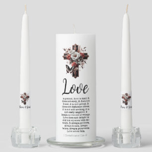 Simple Corinthians Bible Verse with Elegant Cross Unity Candle Set