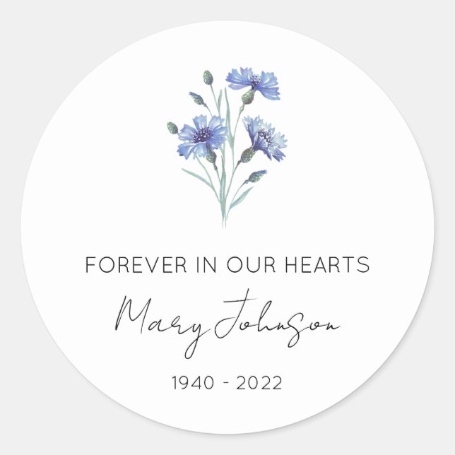 Simple Cornflower Memorial  Classic Round Sticker (Front)
