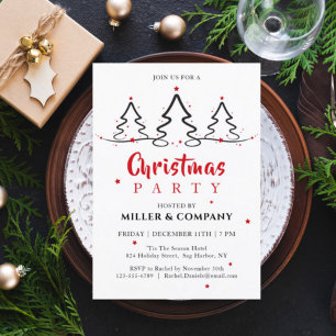 Simple Corporate Christmas Party Red Buffalo Plaid Invitation