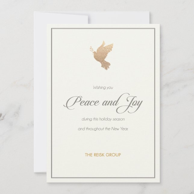 Simple Corporate Gold Dove Holiday Card (Front)